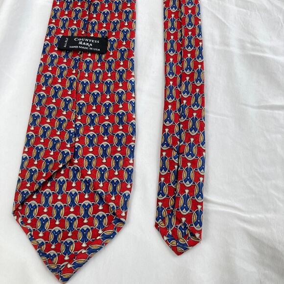 Vintage Countess Mara Short Red Silk Medallion Art Deco Print Wide Tie Designer - Picture 5 of 5